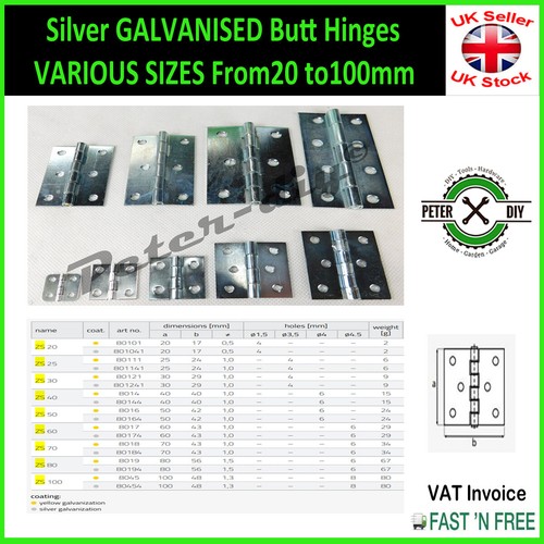 Silver galvanised butt - galvanised, hinges